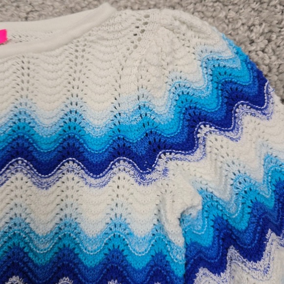Lilly Pulitzer Navana Sweater Womens Medium‎ 1/2 Sleeve Crochet Wave Stripe - Picture 3 of 11